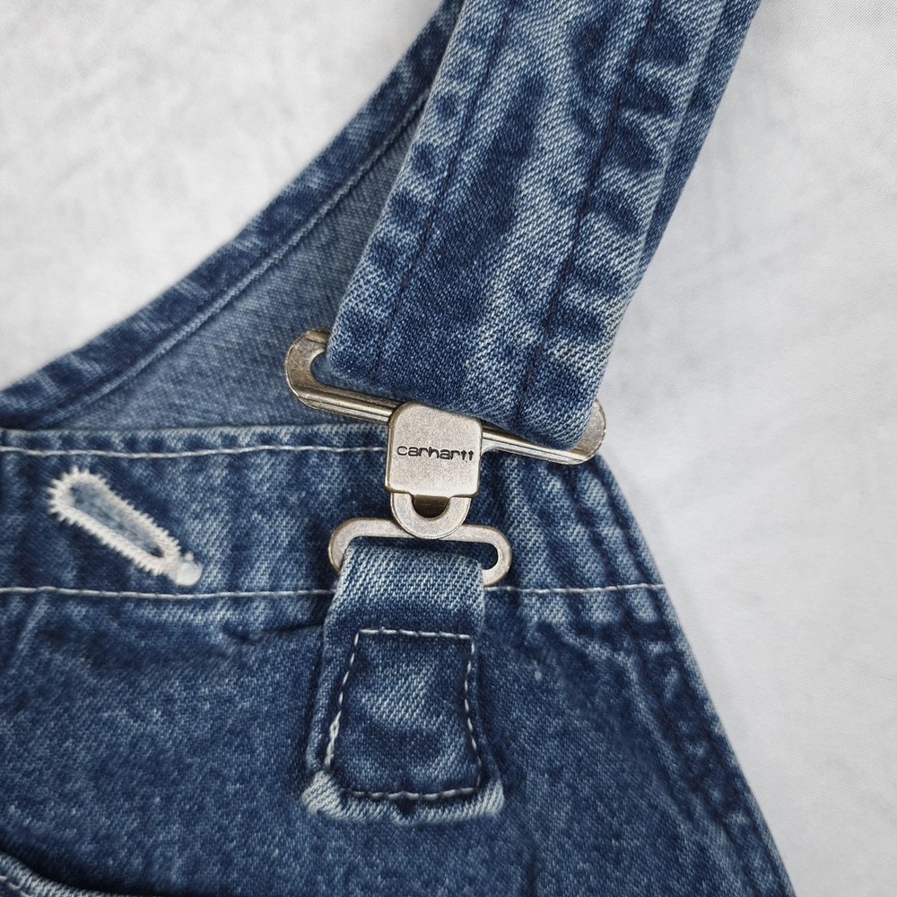 Carhartt Bib Overalls Mens 32 Blue Denim Workwear Hammer Loop R07 DSI - Picture 3 of 14